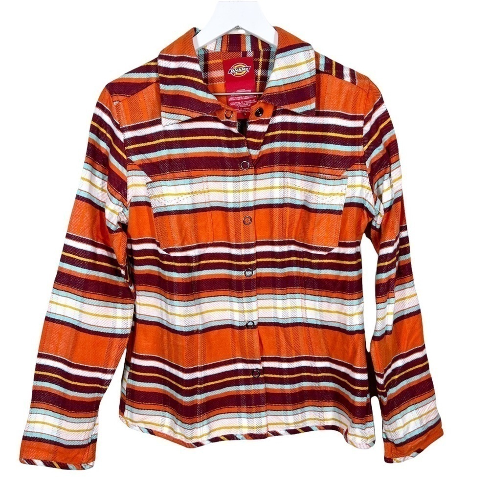 Dickies Womens Multicolor Stripe Snap Button Long Sleeve Shirt Jacket Cotton
